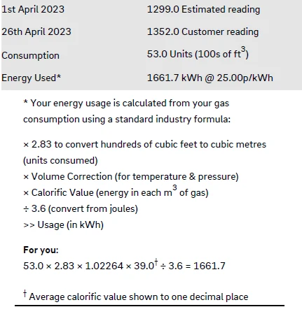 Business Gas Bill Extract