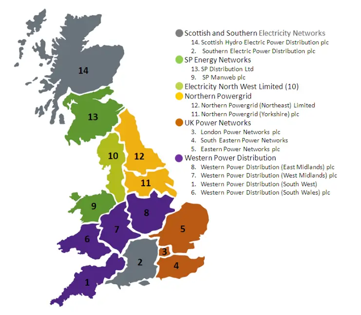 Map of distribution network operators in the UK